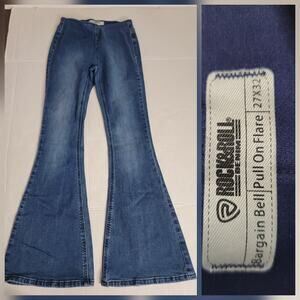 Rock And Roll Denim Bargain Bell Jeans Pull On Flare Size 27 X 32